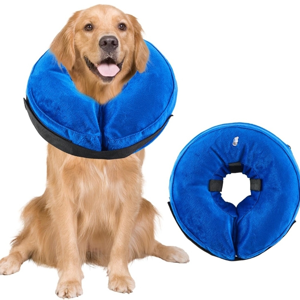 NEW! LARGE Protective Inflatable Collar for Dogs and Cats Blue Recovery Cone